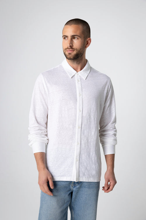Chemise Blanche Manches Longues en Lin / Elasthanne - MAJESTIC FILATURES