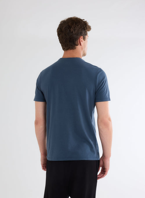 Tee shirt Bleu Col Rond Manches Courtes - MAJESTIC FILATURES