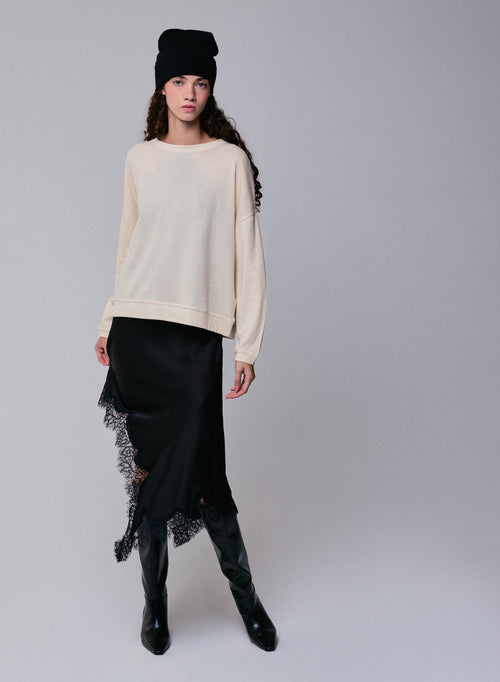 Grey Round Neck Long Sleeve Sweatshirt in Organic Cotton / Cashmere - MAJESTIC FILATURES