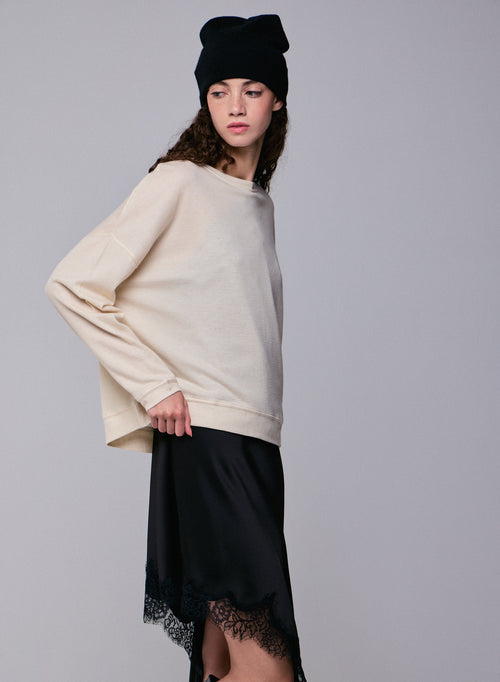 Grey Round Neck Long Sleeve Sweatshirt in Organic Cotton / Cashmere - MAJESTIC FILATURES