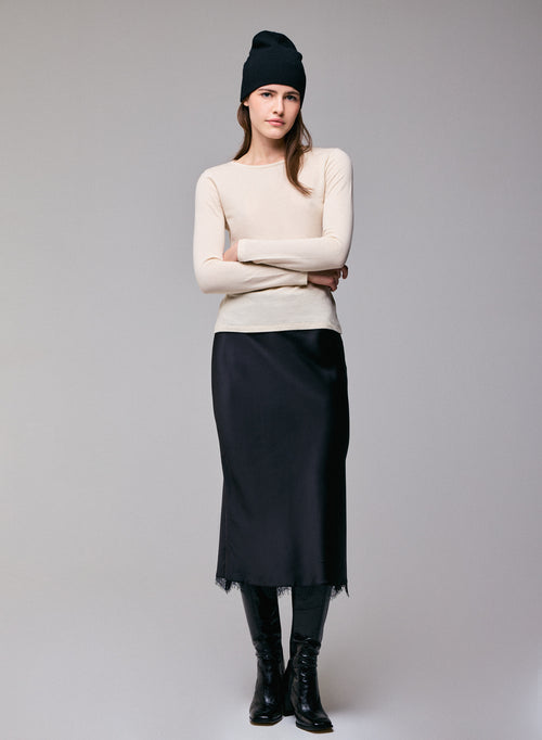 Graues Langarm-T-Shirt mit Rundhalsausschnitt aus Bio-Baumwolle / Kaschmir - MAJESTIC FILATURES