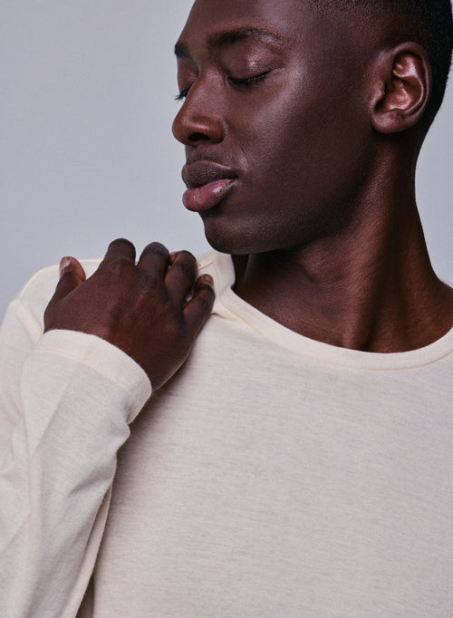 Grey Round Neck Long Sleeve T-shirt in Organic Cotton / Cashmere - MAJESTIC FILATURES