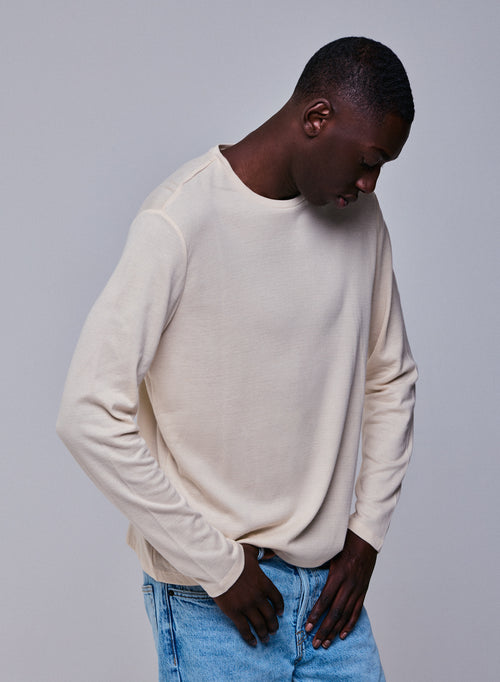 Grey Round Neck Long Sleeve T-shirt in Organic Cotton / Cashmere - MAJESTIC FILATURES