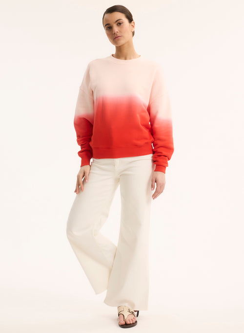 Red Long Sleeve Round Neck Sweat Top in Organic Cotton - MAJESTIC FILATURES