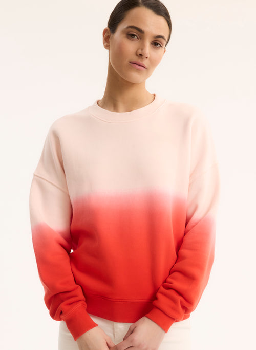 Red Long Sleeve Round Neck Sweat Top in Organic Cotton - MAJESTIC FILATURES