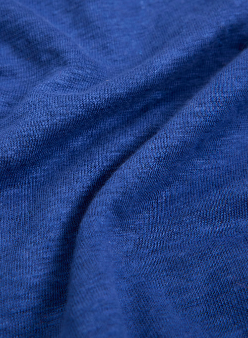 Blaues T-Shirt mit Rundhalsausschnitt und kurzen Ärmeln aus Leinen / Elastan - MAJESTIC FILATURES