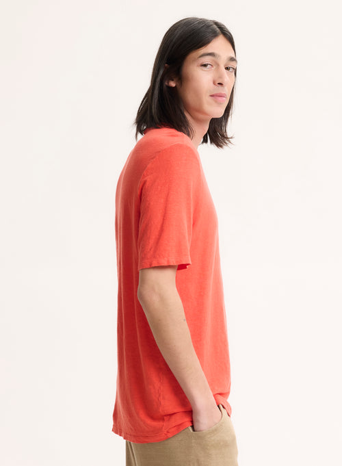 Orange Short Sleeve Round Neck Linen / Elastane T-Shirt - MAJESTIC FILATURES