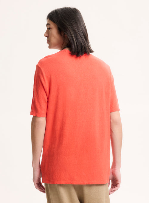 Orange T-Shirt Rundhalsausschnitt Kurzarm aus Leinen / Elastan - MAJESTIC FILATURES