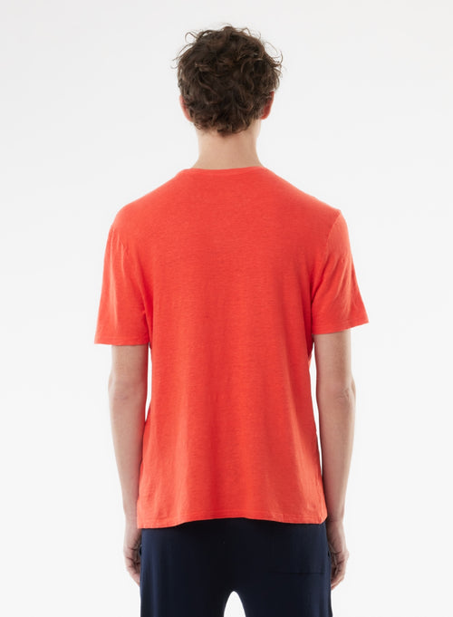 Orange Short Sleeve Round Neck Linen / Elastane T-shirt - MAJESTIC FILATURES