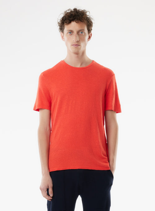 Orange Kurzarm-T-Shirt mit Rundhalsausschnitt aus Leinen / Elasthan - MAJESTIC FILATURES