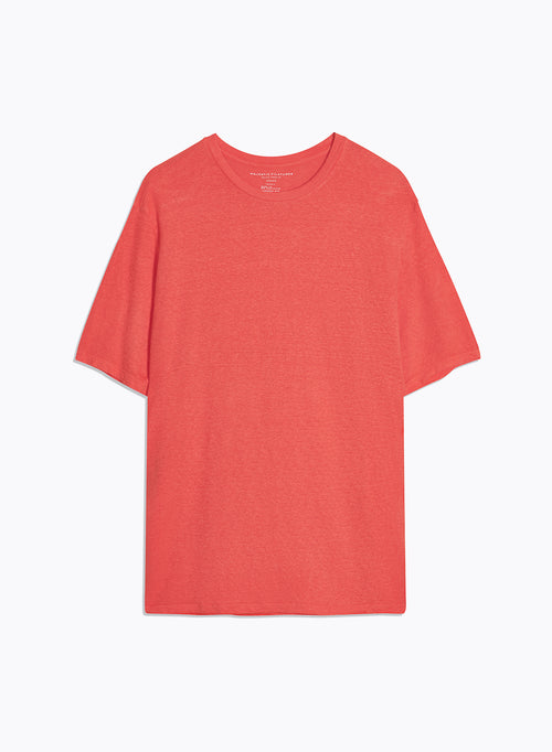 Tee shirt Orange Col Rond Manches Courtes en Lin / Elasthanne - MAJESTIC FILATURES