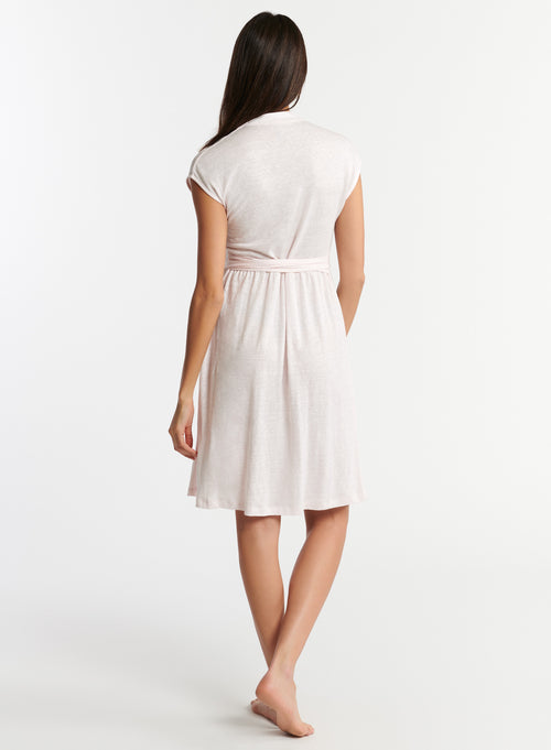 Robe Rose Col V Manches Courtes en Lin / Elasthanne - MAJESTIC FILATURES