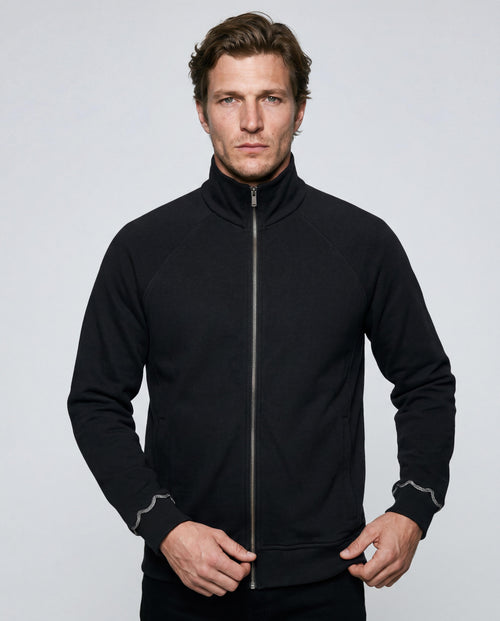 Langarmjacke mit V-Ausschnitt aus Bio-Baumwolle/Baumwolle in Schwarz - MAJESTIC FILATURES