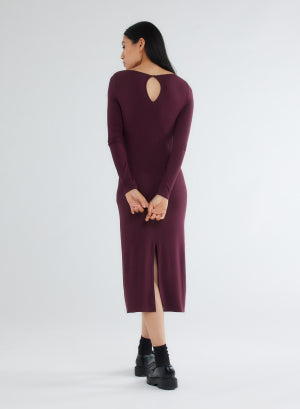 Lila Kleid mit U-Boot-Ausschnitt und langen Ärmeln aus Viskose / Elasthan - MAJESTIC FILATURES