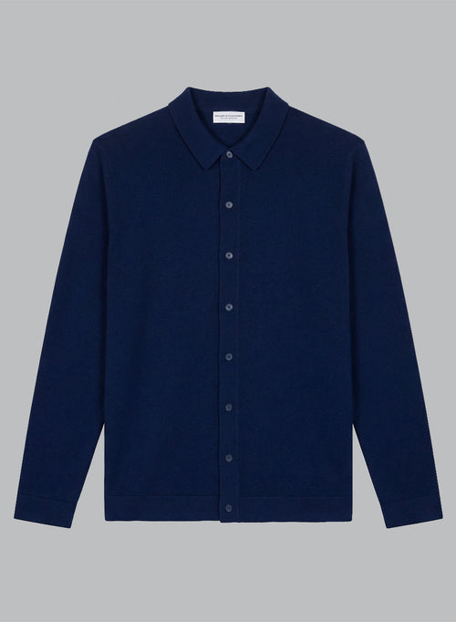 Strickjacke mit Hemdkragen und langen Ärmeln aus Kaschmir in Marineblau - MAJESTIC FILATURES